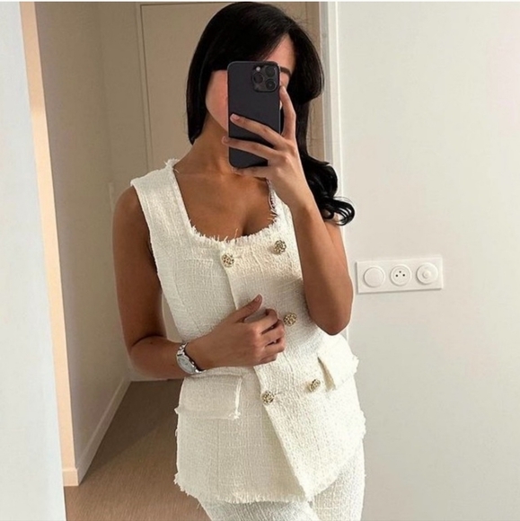 Zara Set 2pc  tweed textured  vest and pants - Picture 5 of 14